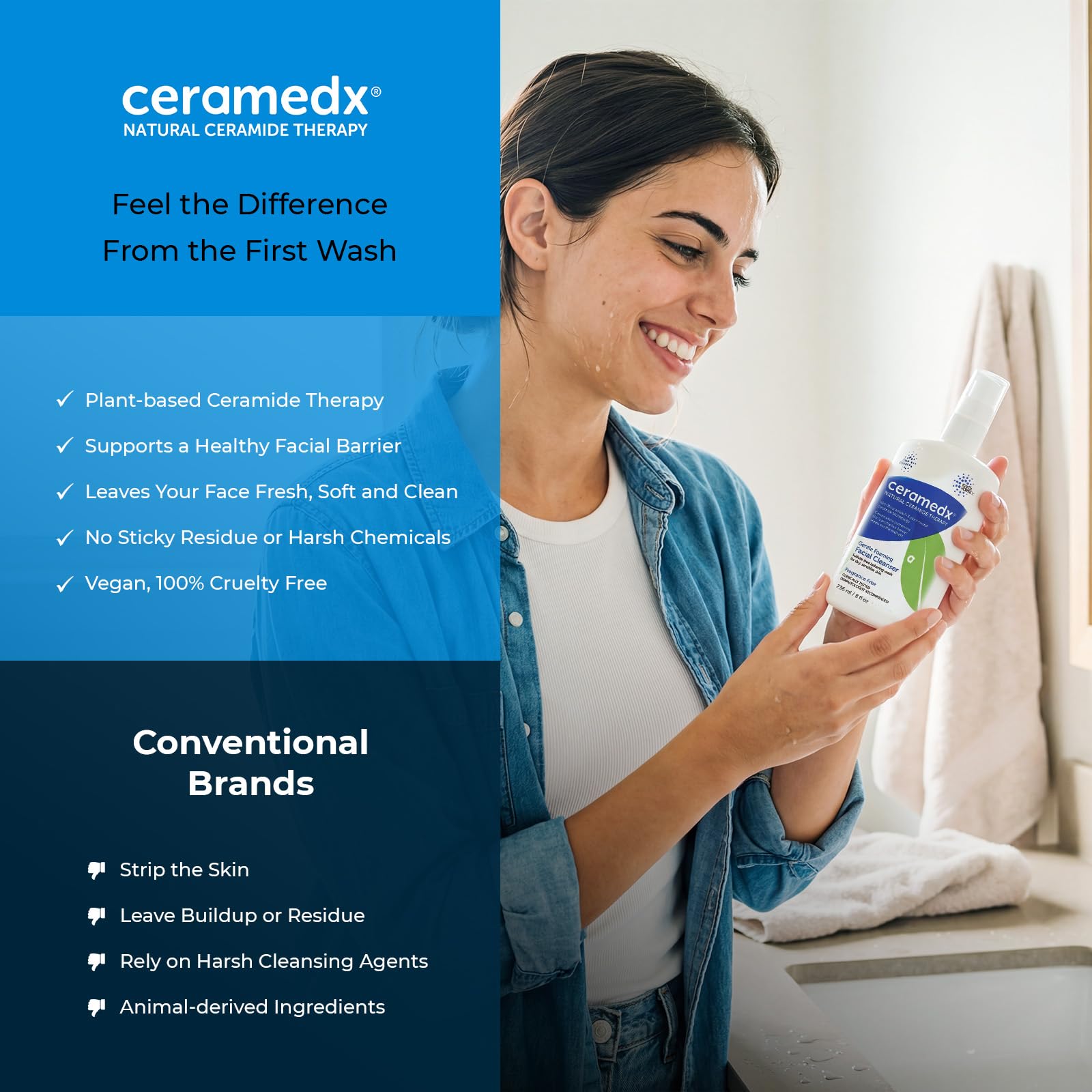 Ceramedx Gentle Foaming Ceramide Facial Cleanser, Unscented, 8 oz