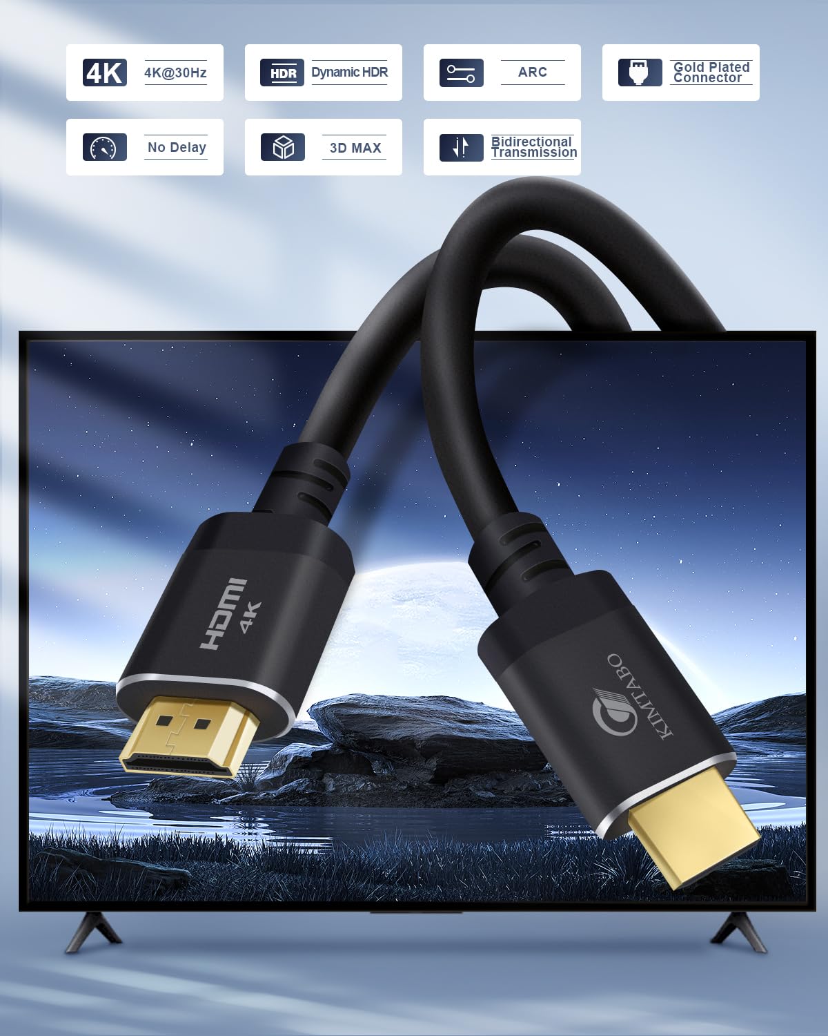 KIMTABO 25 ft HDMI Cable 4K, High Speed Long HDMI Cables Support by KIMTABO - Angle View 3