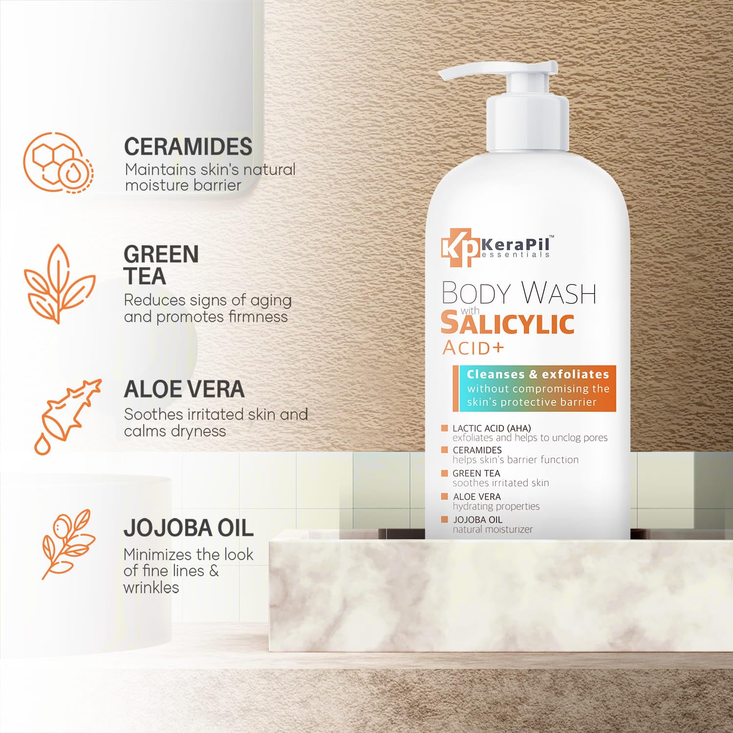 KERAPIL Exfoliating Body Wash with Salicylic Acid Unscented - KERAPIL Official Imagery - 3
