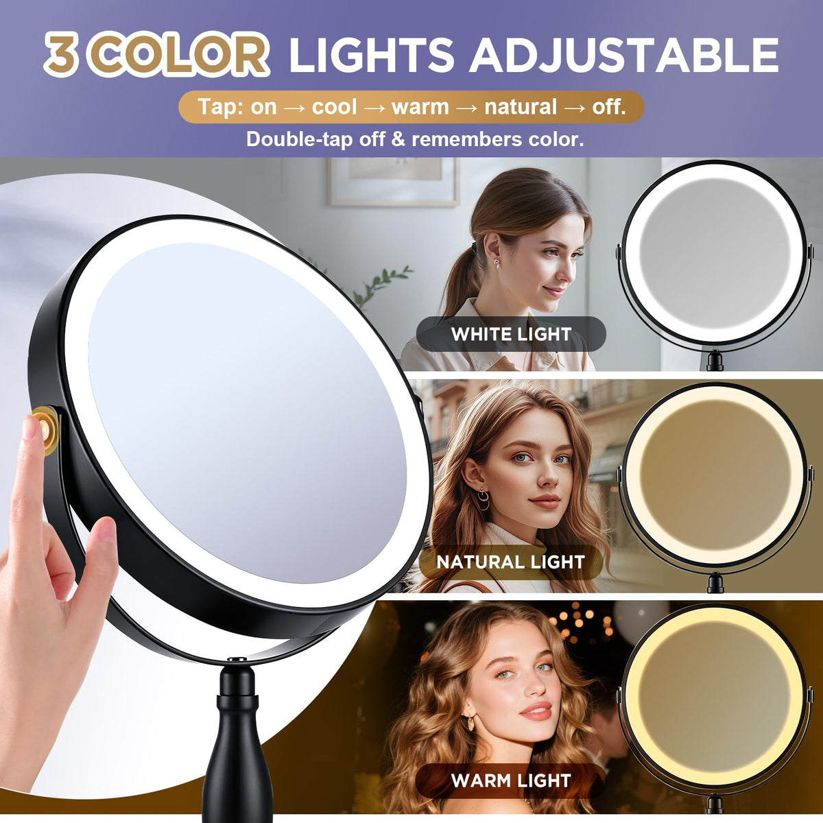 30X Magnifying Mirror with Lights Matte Black 8 Dual Sided - DASLAVA Official Imagery - 6