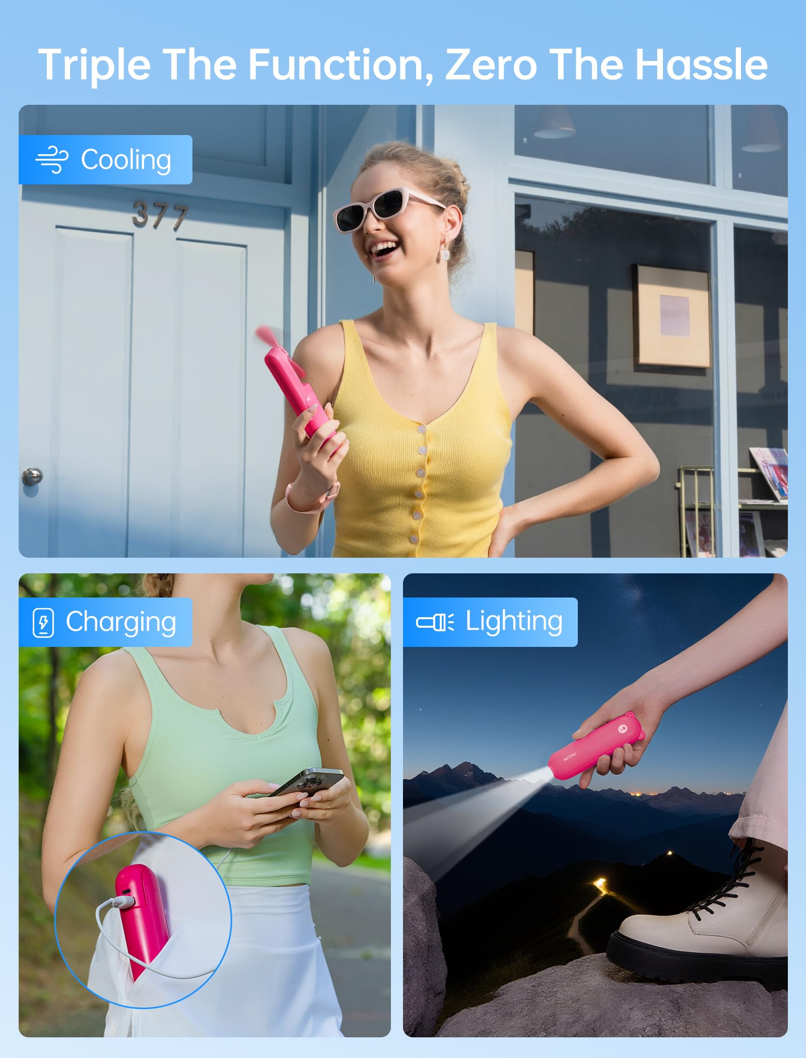 JISULIFE 3 IN 1 Portable Fan with Power Bank & Flashlight Feature - JISULIFE Official Product View 2