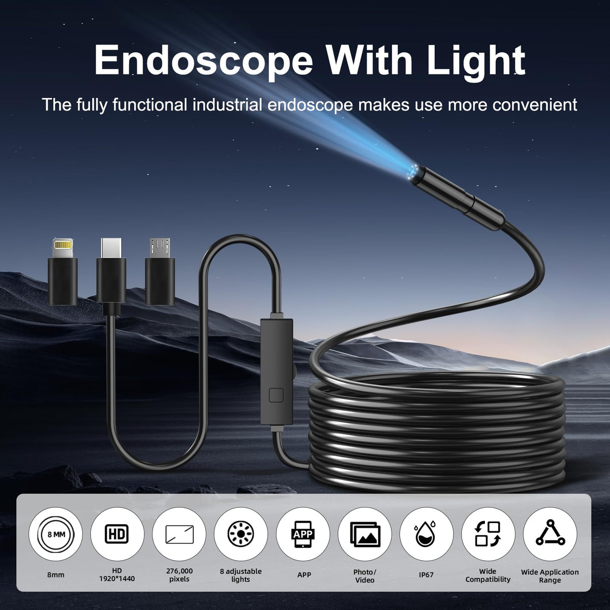 Phone Endoscope Camera with Light for iPhone and Android - Lewiirobxx Official Imagery - 3