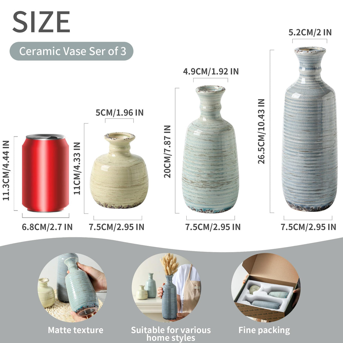 Ceramic Vase Set of 3 Rustic Neutral Vases Home Decor - ooit Official Imagery - 4