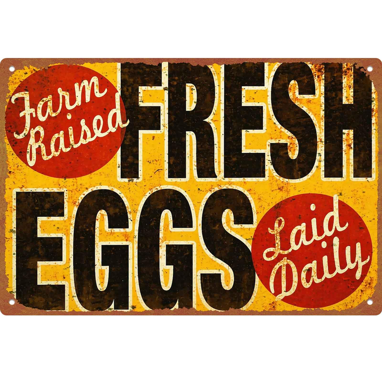 Vintage Farm Fresh Eggs Sign, 8 x 12 Inch Aluminum Metal Sign, - Product Imagery