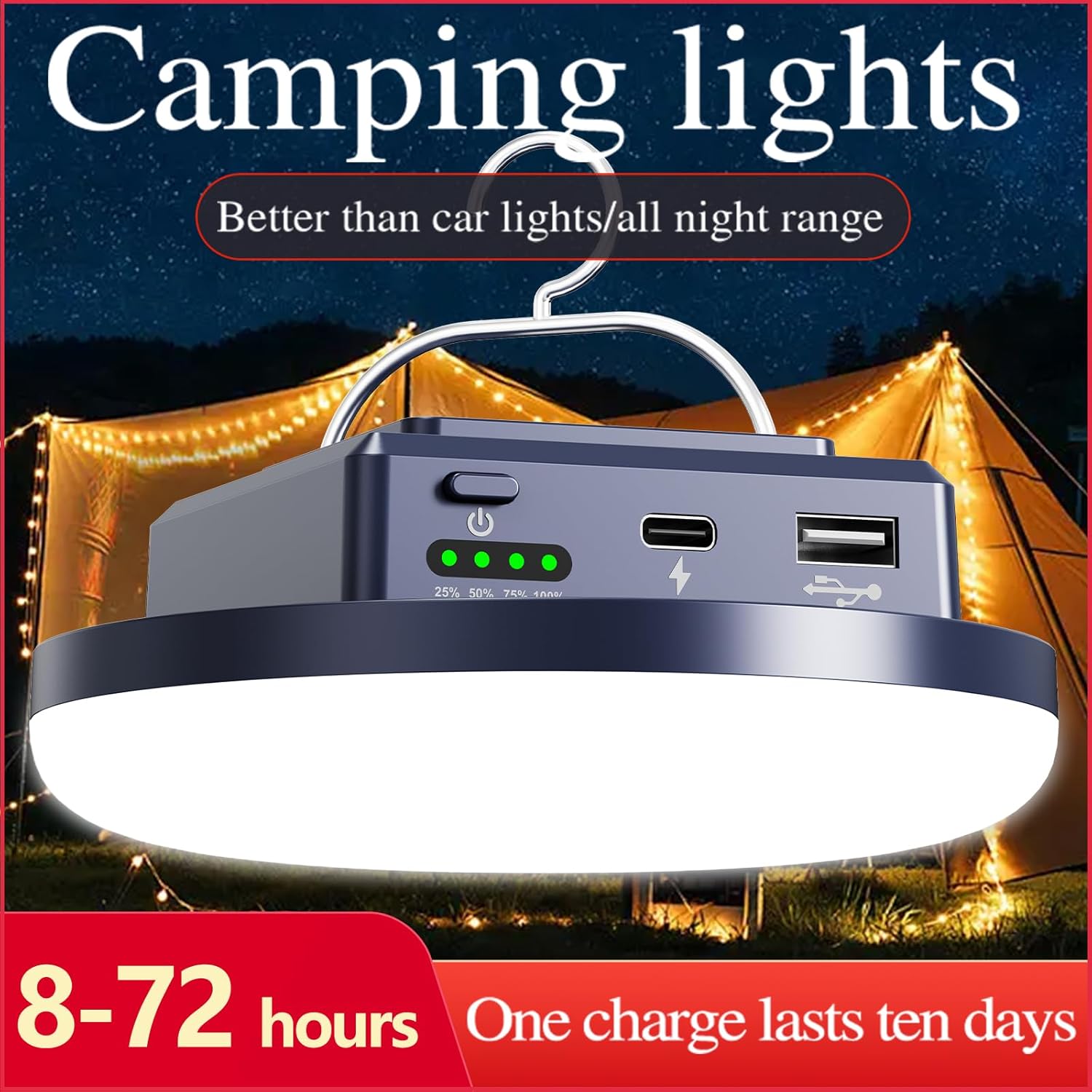 M.Y.Z. Wanderer camping light with 13200 mAh battery, 4500 lumens, 45W portable outdoor LED gear for power outages.