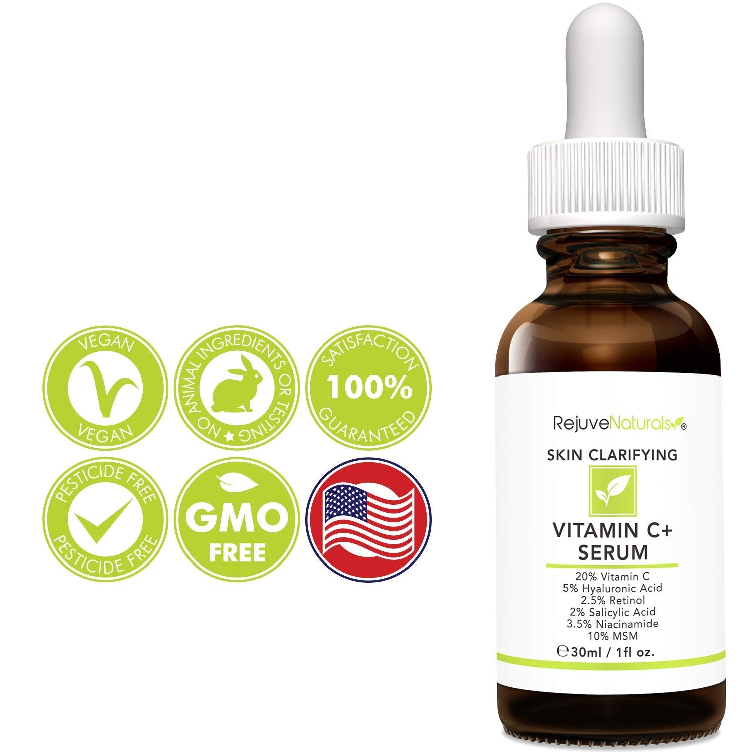 RejuveNaturals Vitamin C Serum Plus 5% Hyaluronic Acid, 2.5% Retinol, 2% - RejuveNaturals Official Product View 3