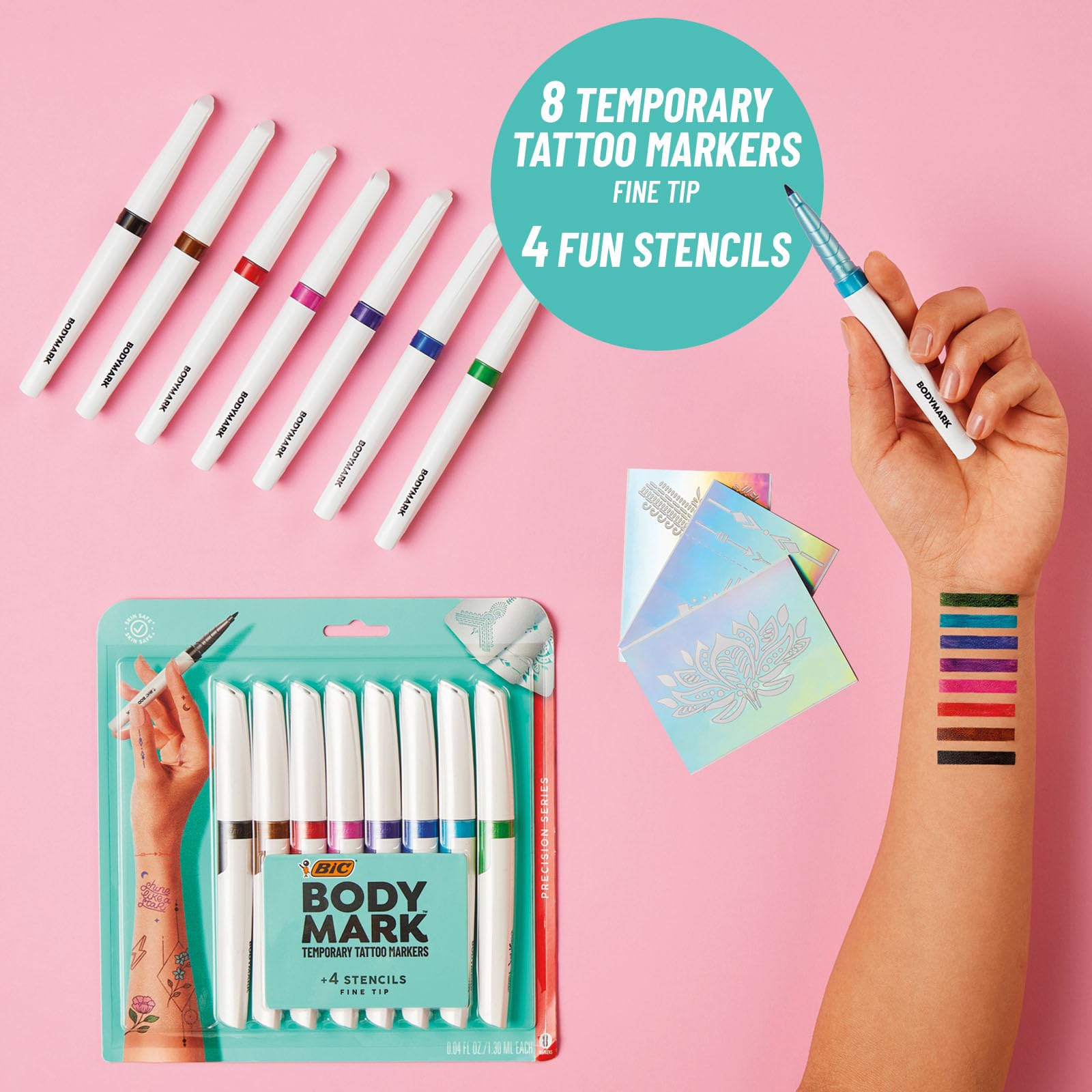 BIC BodyMark Temporary Tattoo Markers, Precision Series, 8-Count Pack
