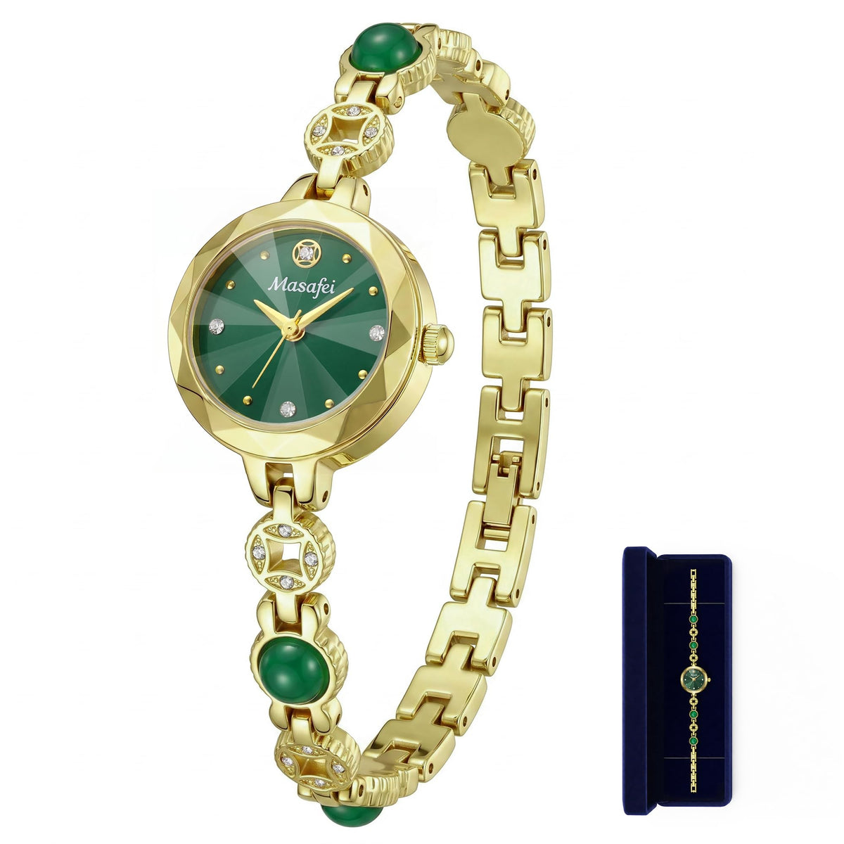 Gold Watches for Women Vintage Green Dial Bracelet Ladies - VORSEL Official Imagery - 2