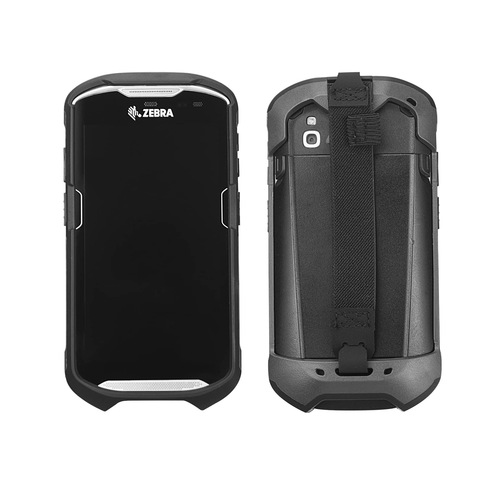 Black NAGRIS rugged protective cover with hand strap for Zebra TC51, TC52, and TC57 barcode scanners, slim TPU case for mobile computers.