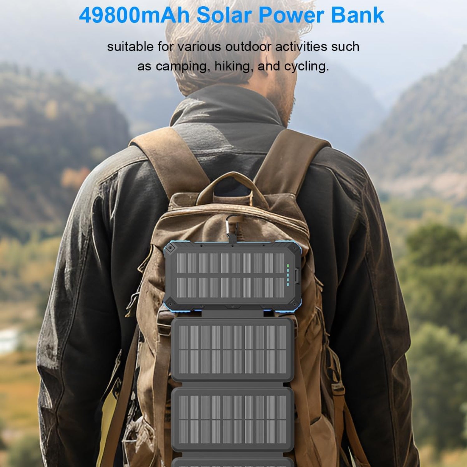 Solar Charger Power Bank 49800mAh with 4 Built-in Cables & 3 Foldable