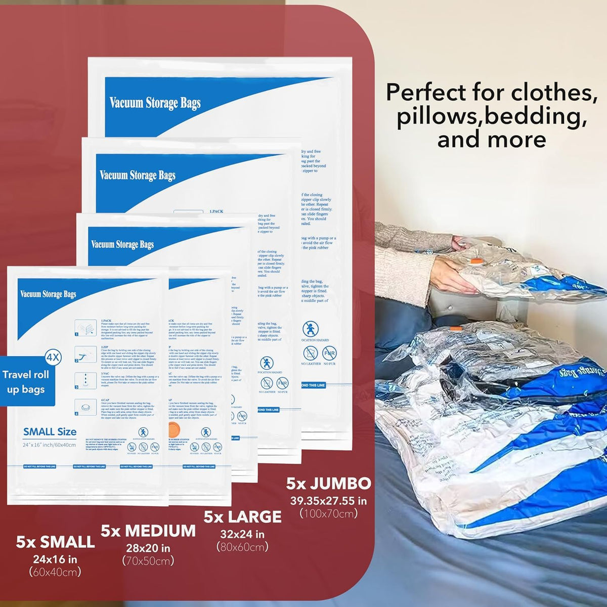 Vacuum Seal Bags for Clothing Travel Home Storage travel - MEIQIHOME Official Imagery - 6