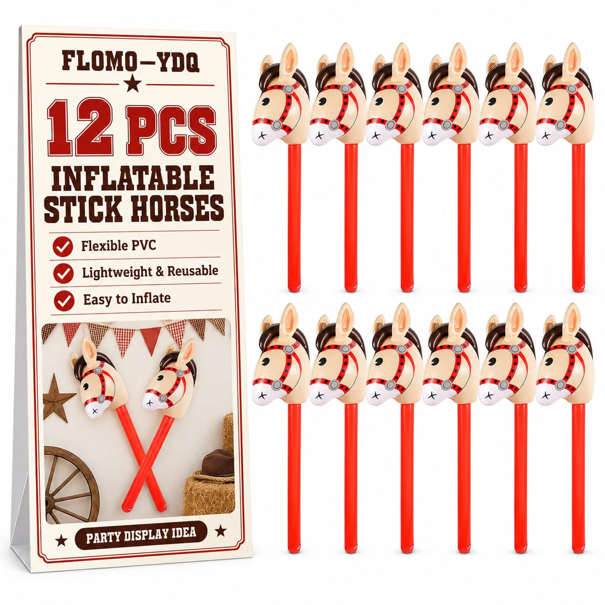 12 Pcs Inflatable Stick Horses 37 Inch Western Cowboy Party - FLOMO—YDQ Official Imagery - 2