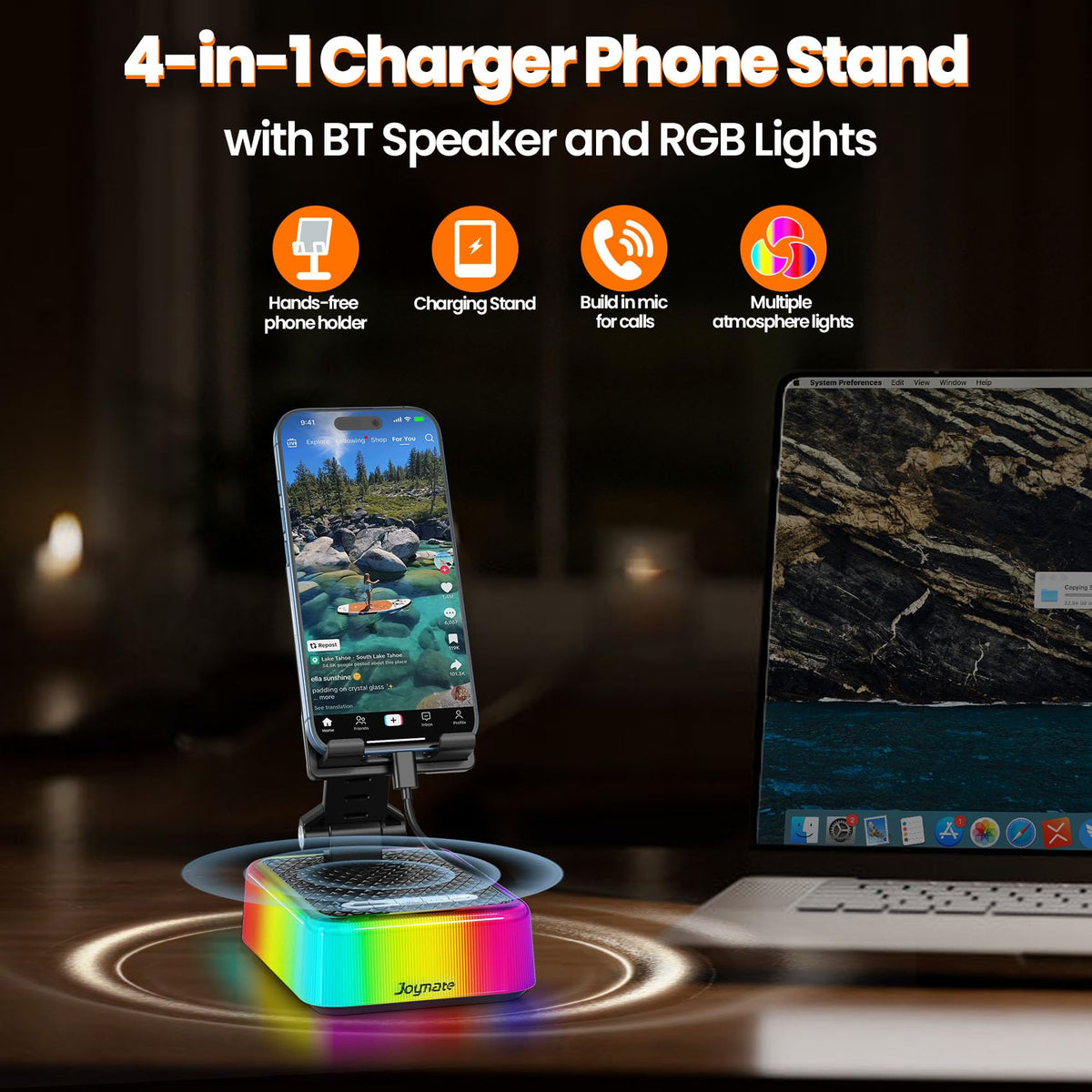 Gifts for Men and Women Charger Phone Stand with RGB Lights - Joymate Official Imagery - 3