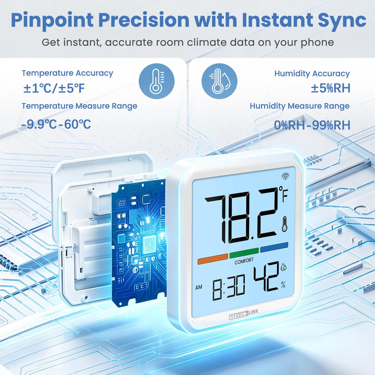 Indoor WiFi Thermometer Hygrometer with App Email - GEEVON-LINK Official Imagery - 3