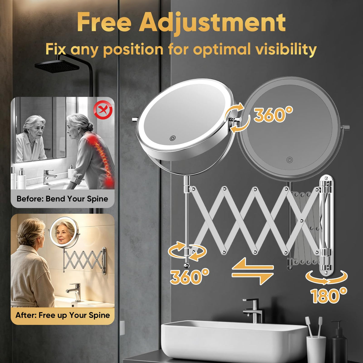 8 Rechargeable Wall Mounted Makeup Mirror Double Sided - FASCINATE Official Imagery - 8