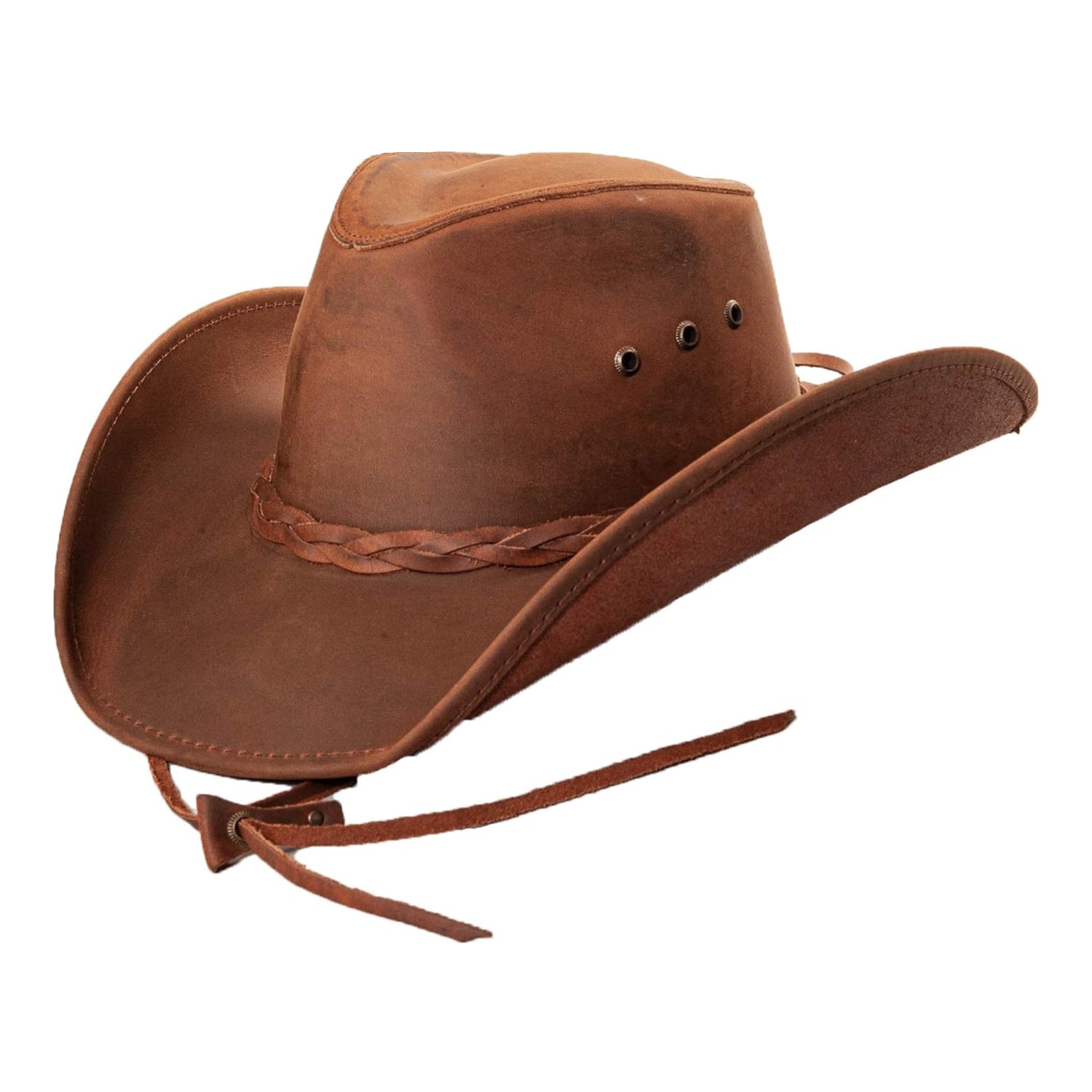 Oiled leather Hollywood Outback cowboy hat by American Outback Hats, featuring wide brim and classic western style.