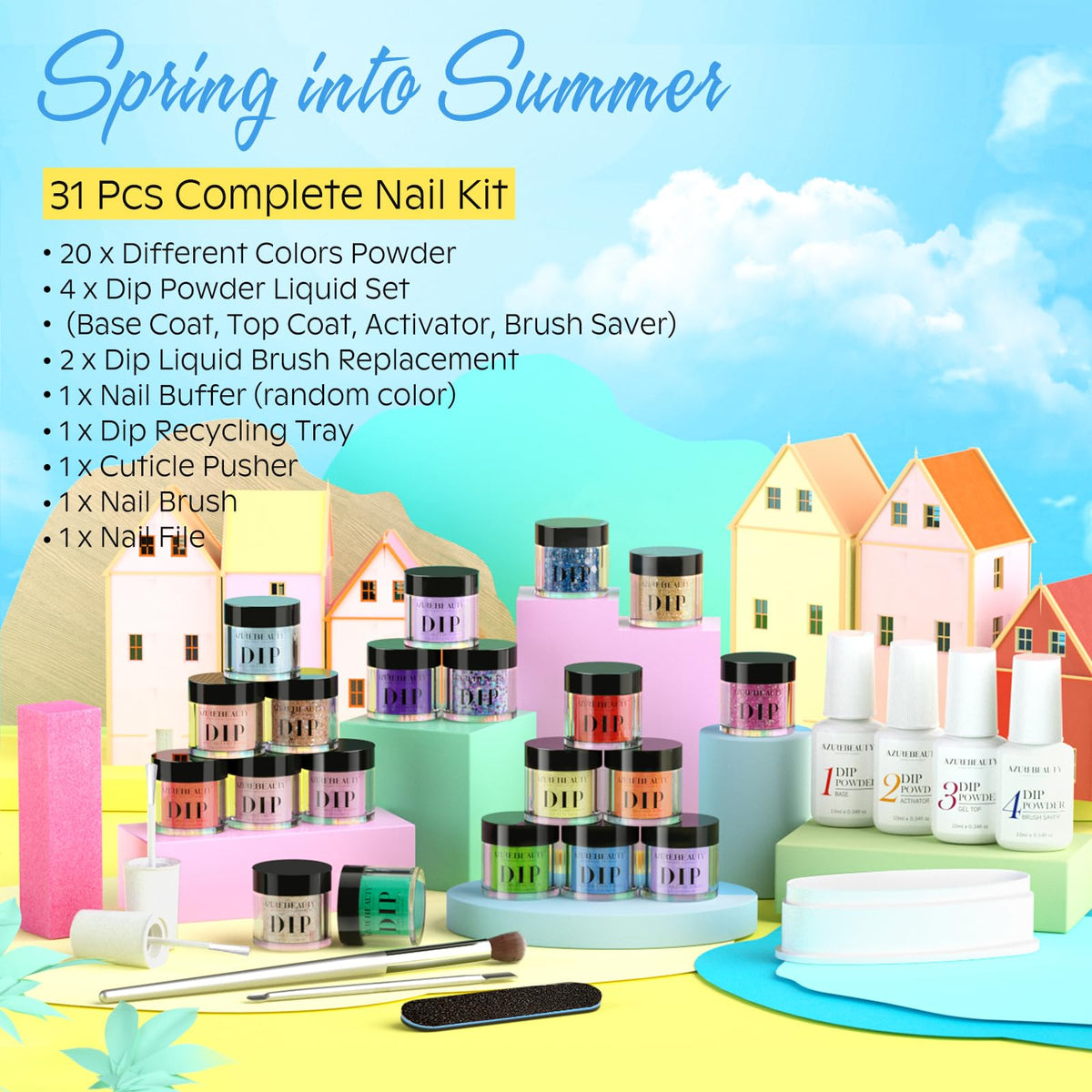AzureBeauty 31 Pcs Dip Powder Nail Kit Starter Spring Summer - AZUREBEAUTY Official Imagery - 8