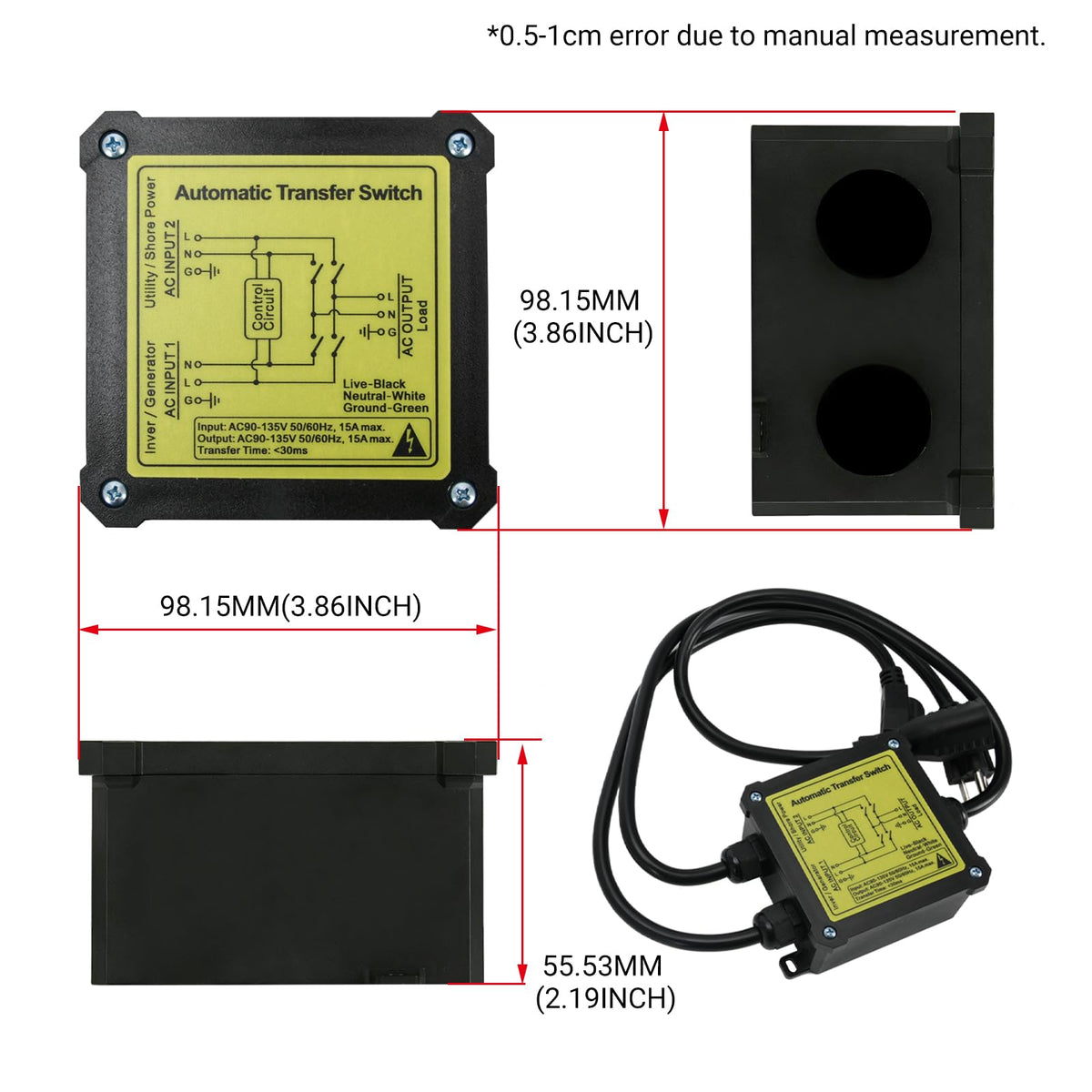 AC120V 15Amp Automatic Transfer Switch Generator ATS Auto - YAURILO Official Imagery - 3