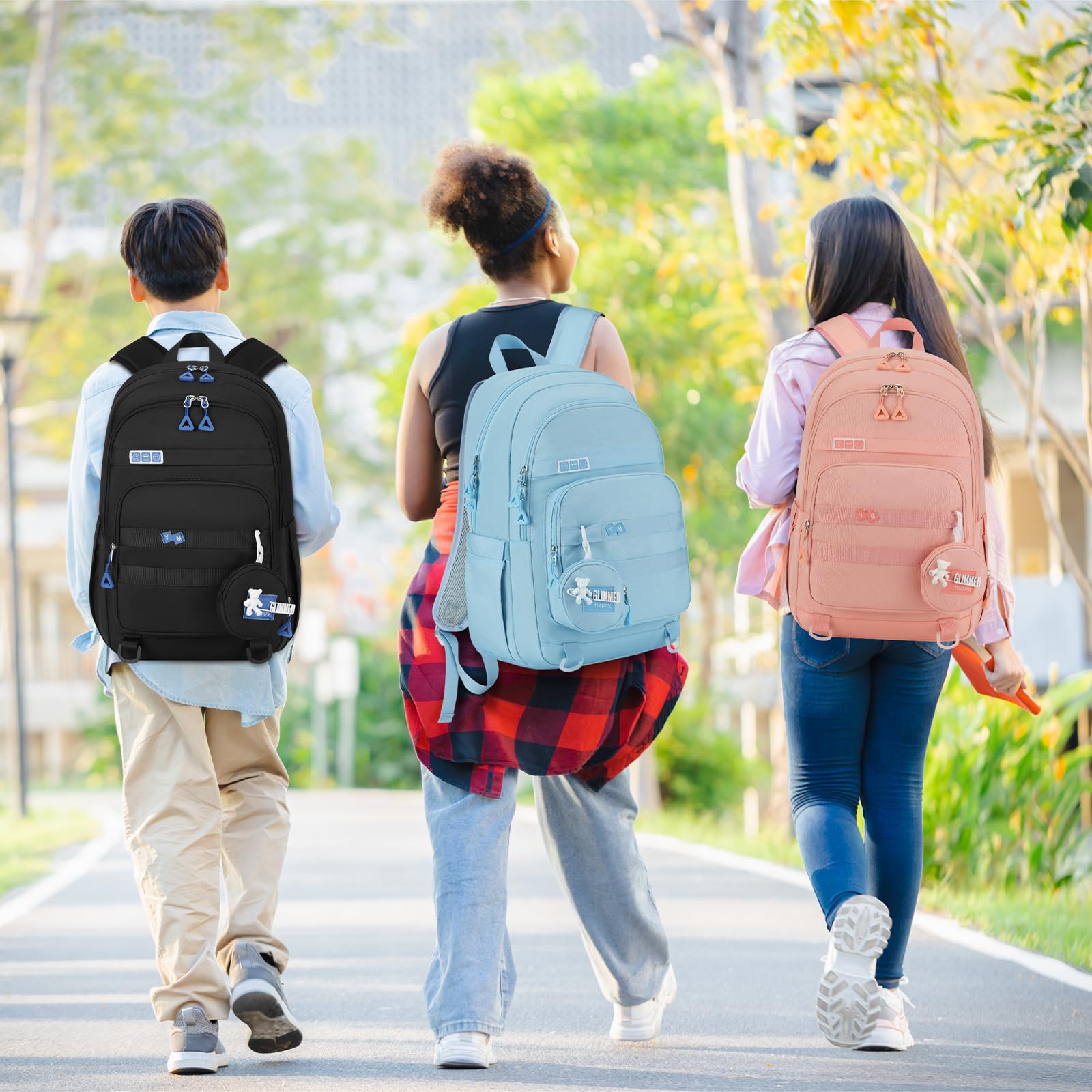 Pink YAMTION backpack for teen girls with laptop compartment, casual school and travel bookbag for middle school, high school, or college.