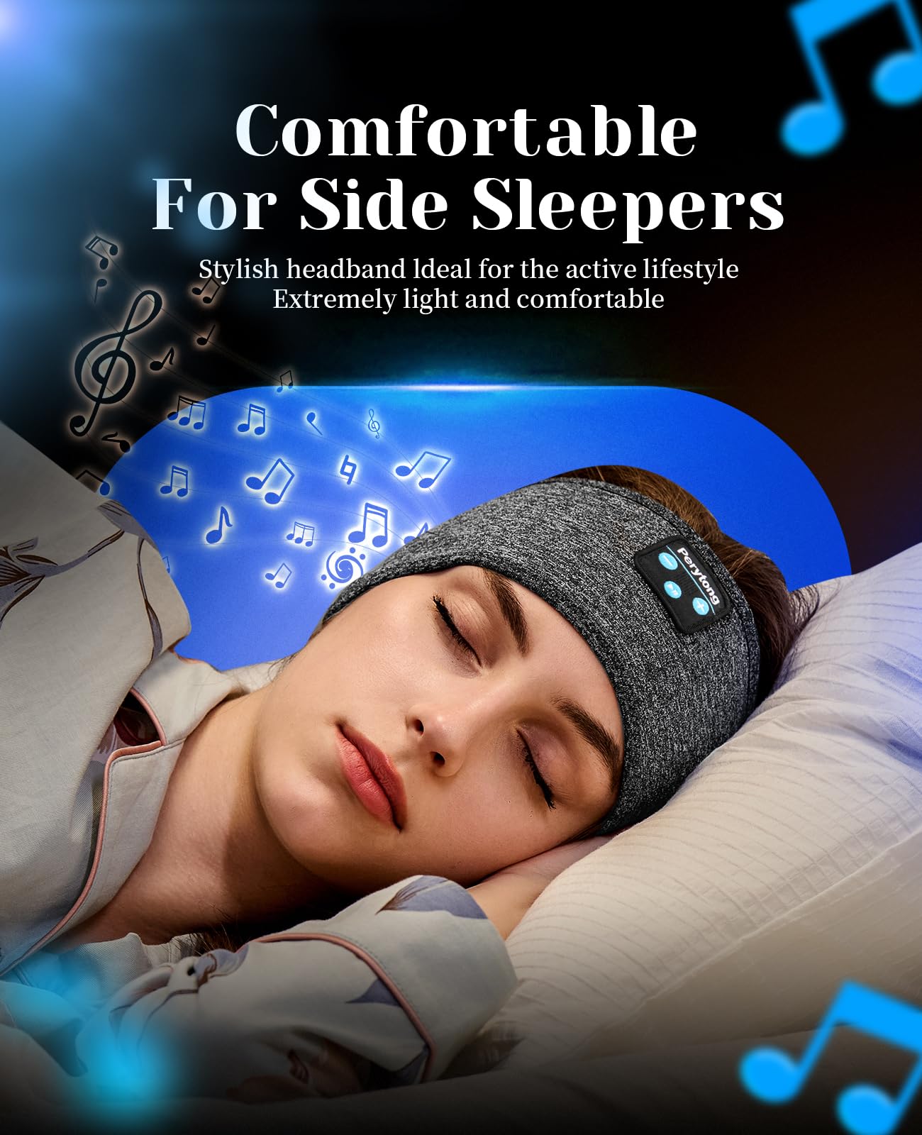 Perytong Sleeping Headphones Bluetooth Headband, Soft Long Time Play S - View 3