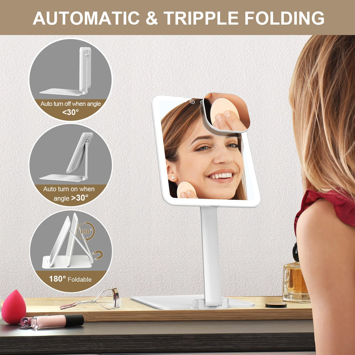 Travel Makeup Mirror with Light Foldable Lighted Makeup - Mocado Official Imagery - 3