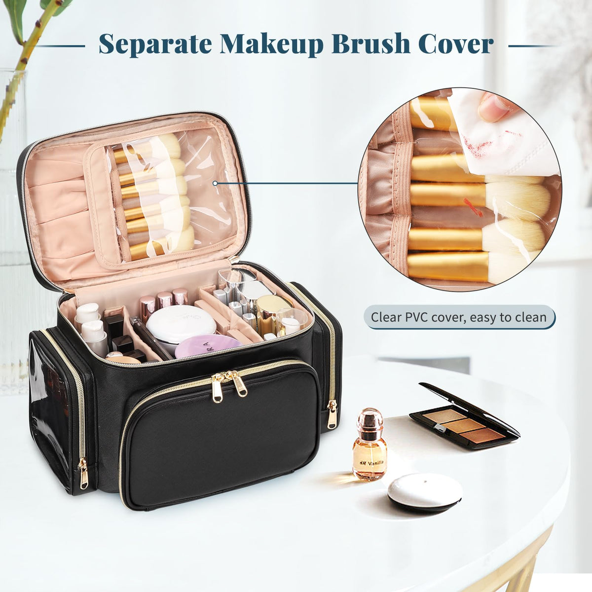 Large Makeup Bag Travel Makeup Cosmetic Bag for Girls Black - Bagmoly Official Imagery - 6