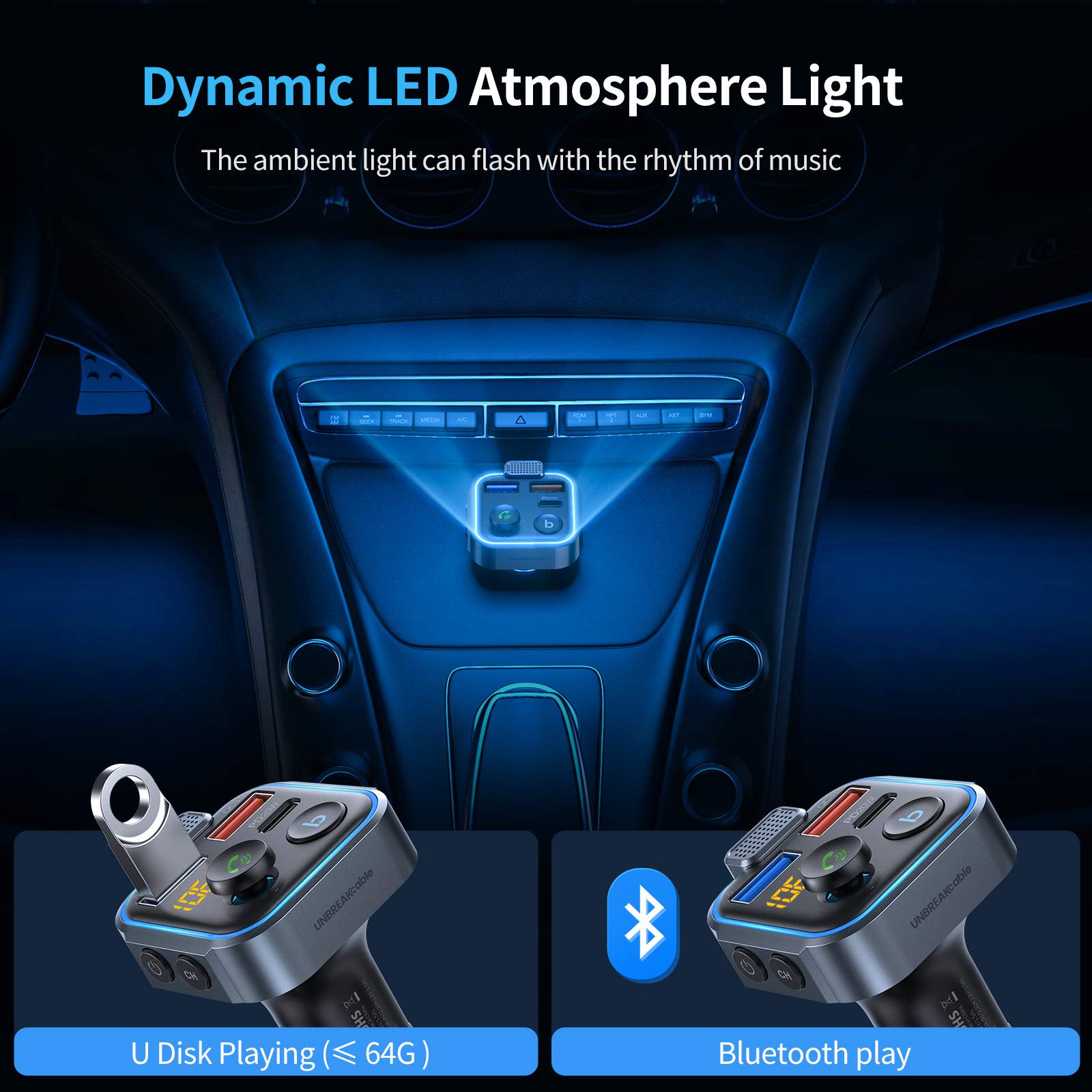 UNBREAKcable Bluetooth 5.3 FM Transmitter for Car Radio Adapter C by UNBREAKcable - Angle View 6