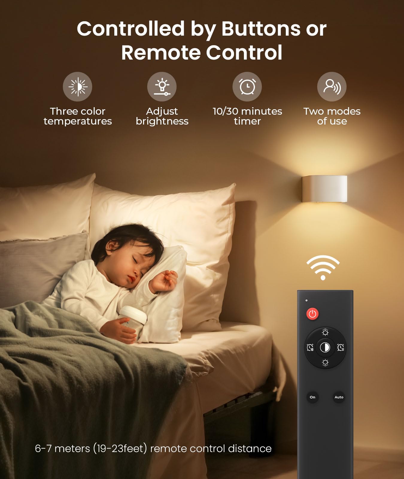 FULEN Motion Sensor Wall Light with Remote Control 3 Colors Wireless Wall Sconce - FULEN Official Product View 6