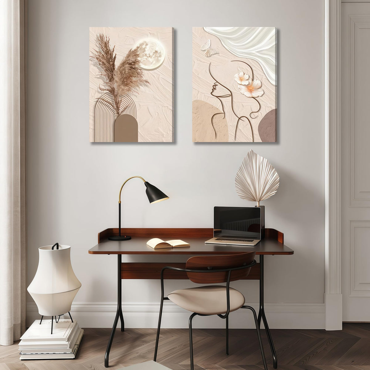Abstract Line Woman Face with Pampas Grass Moon Canvas Wall - TJRRKYHY Official Imagery - 8