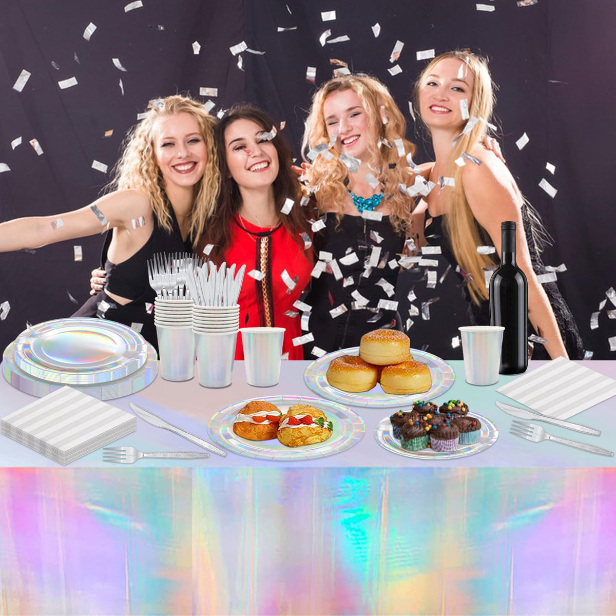 146pcs Iridescent Party Supplies Iridescent Party Tableware - Poqirzan Official Imagery - 7