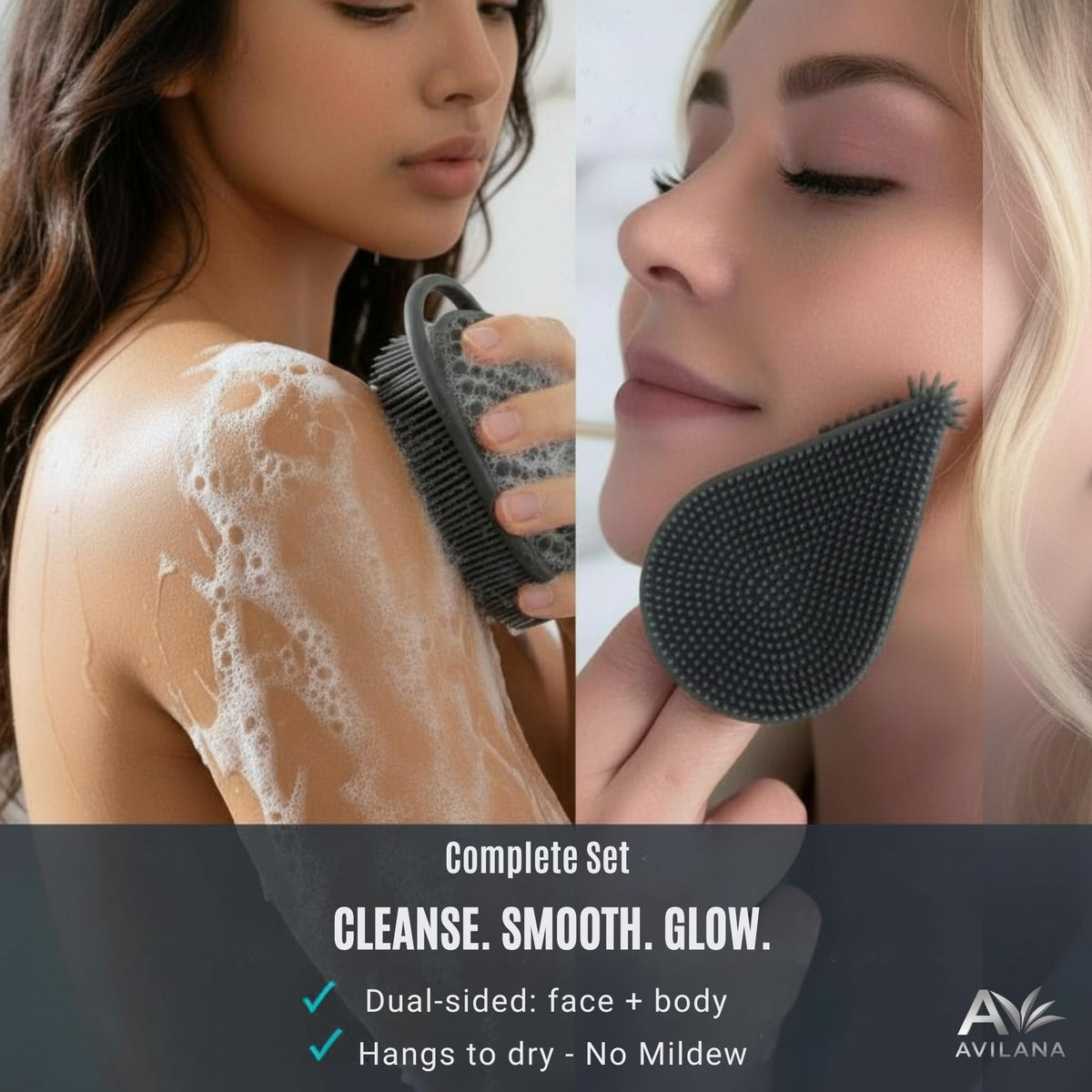 Avilana Premium Body Scrubber and Face Brush Set - Avilana Official Imagery - 7