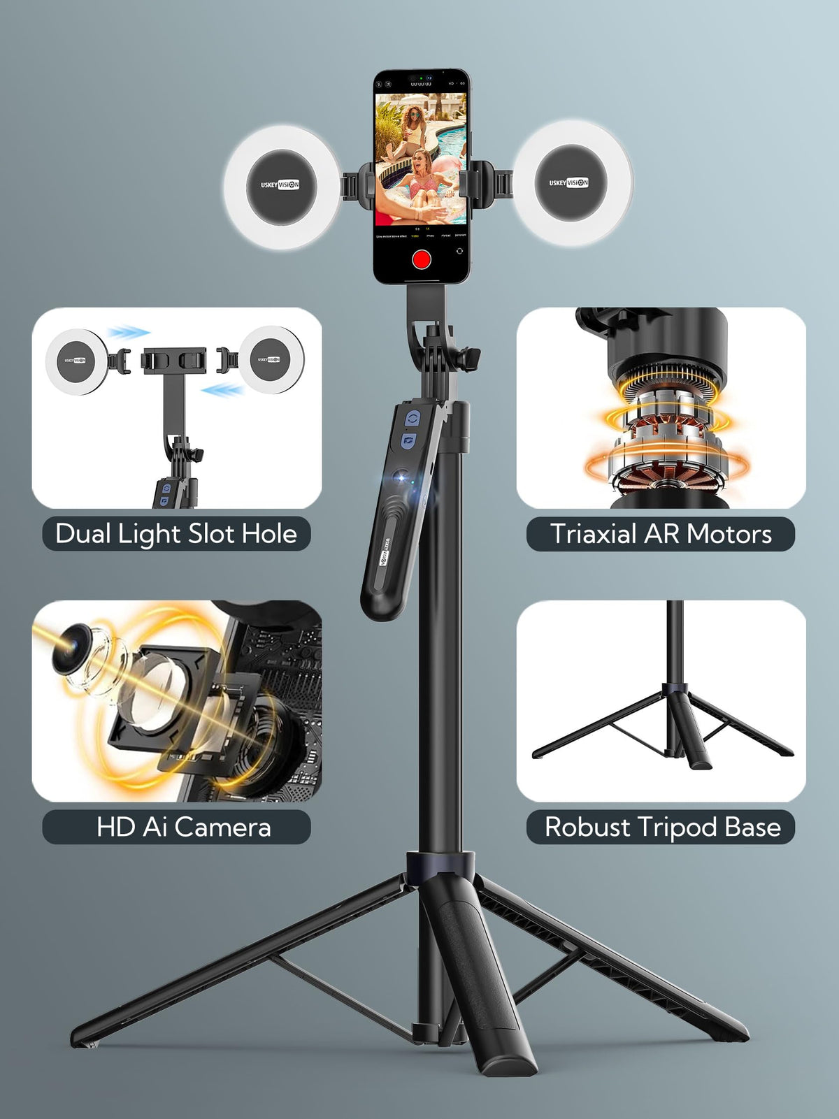 70 9 Auto Face Tracking Tripod 360 Rotation w Light - USKEYVISION Official Imagery - 8