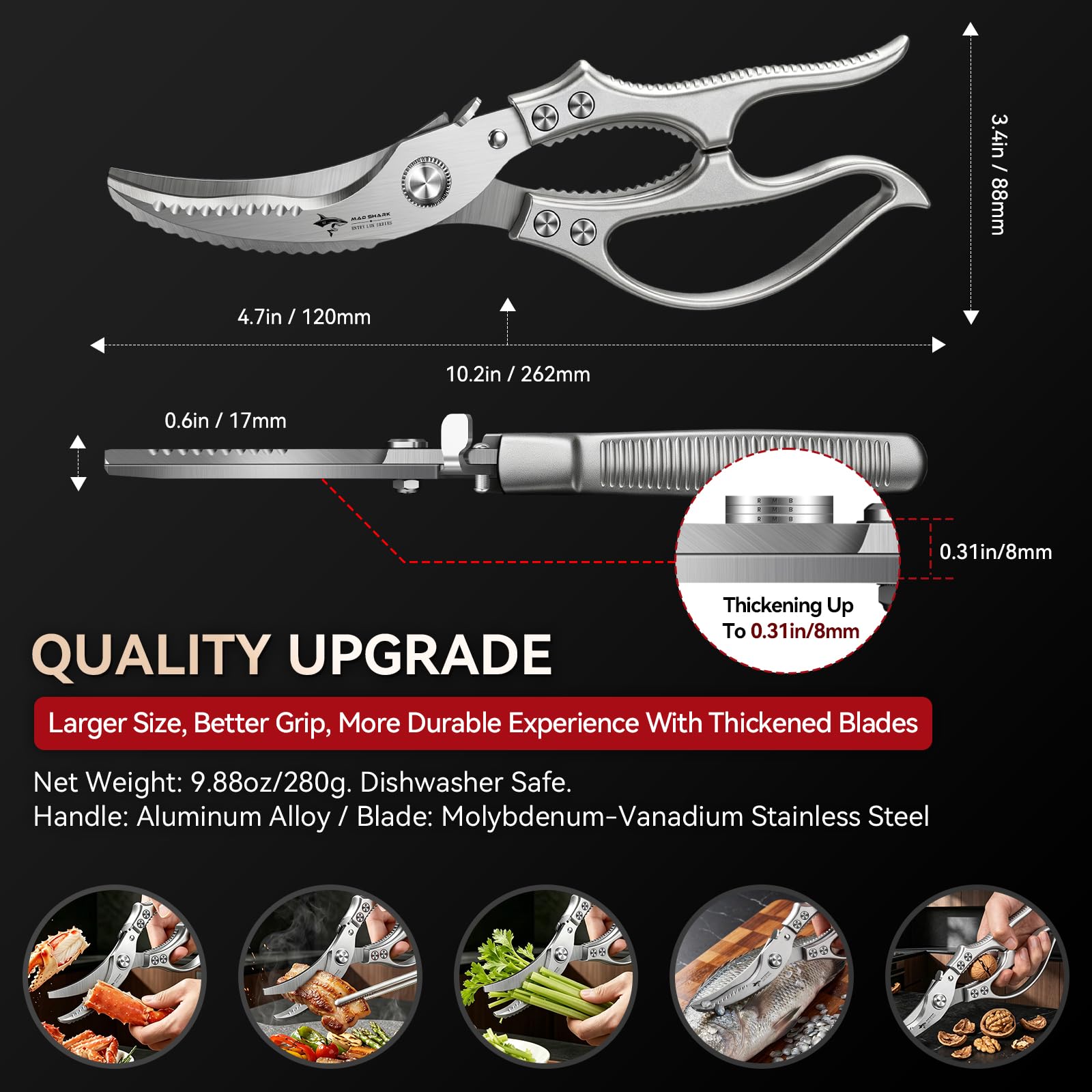 MAD SHARK Heavy Duty Poultry Shears,Spring Loaded Kitchen Shears,Dishw - View 2