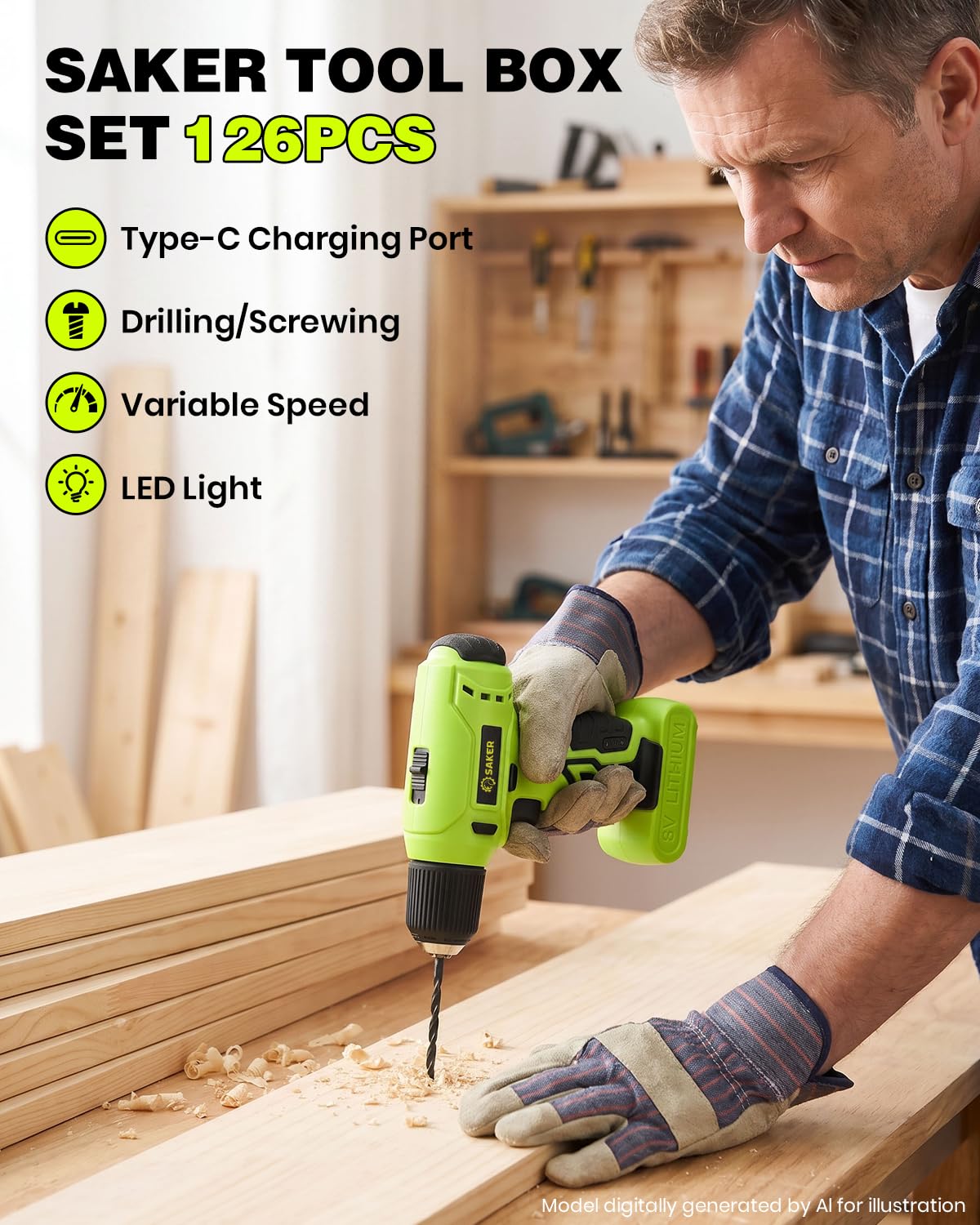 Saker 126 Piece Tool Set Tool kit with 8V Cordless Power - Saker Official Imagery - 3