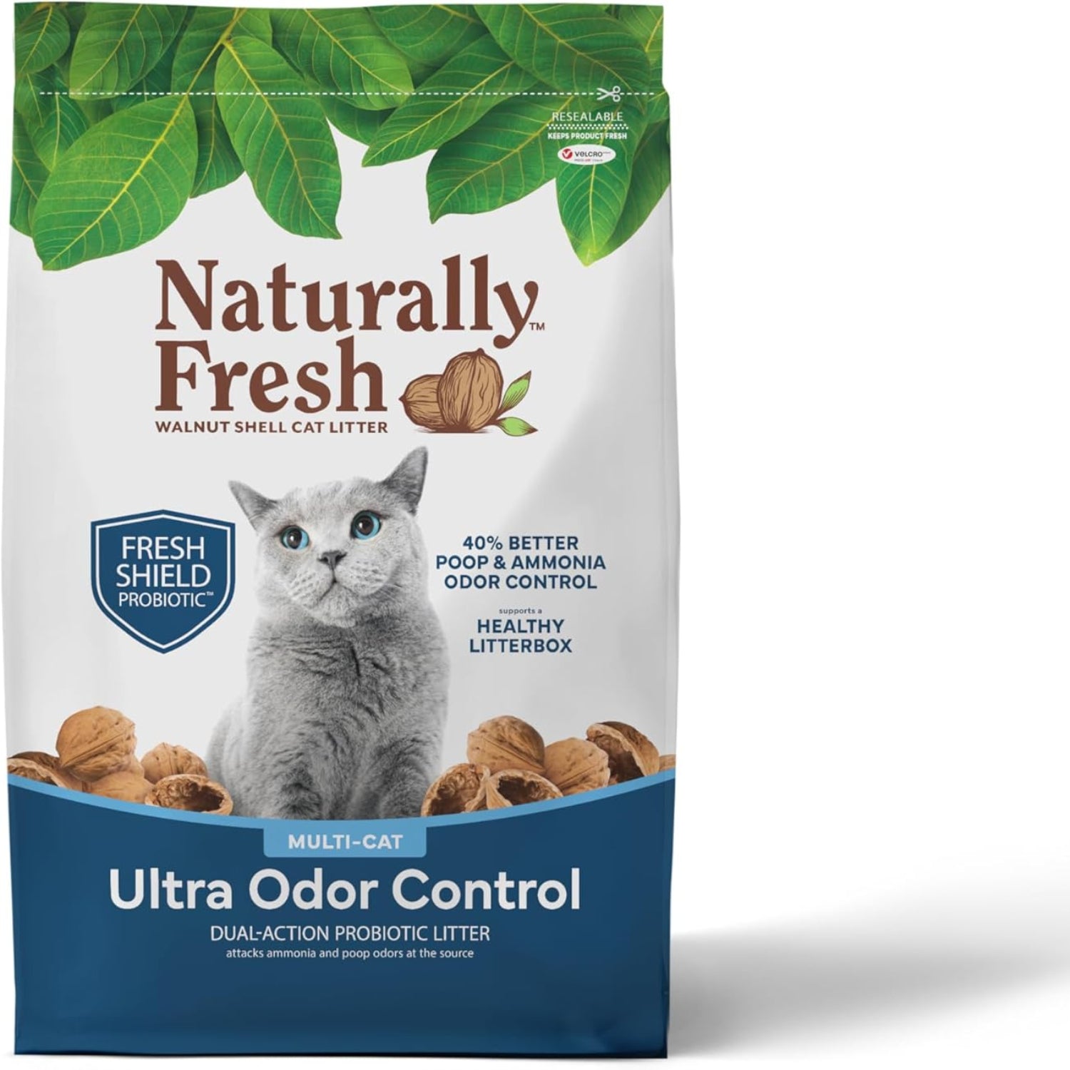 Naturally Fresh Ultra Odor Control Clumping Cat Litter 30 lb in a large bag, showing the packaging and product label.