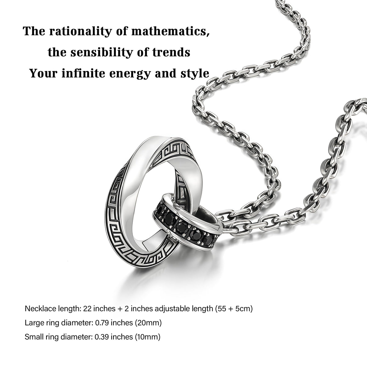 M bius Strip Men s Necklace Double Ring Black Onyx Pendant - BRAYEG Official Imagery - 6