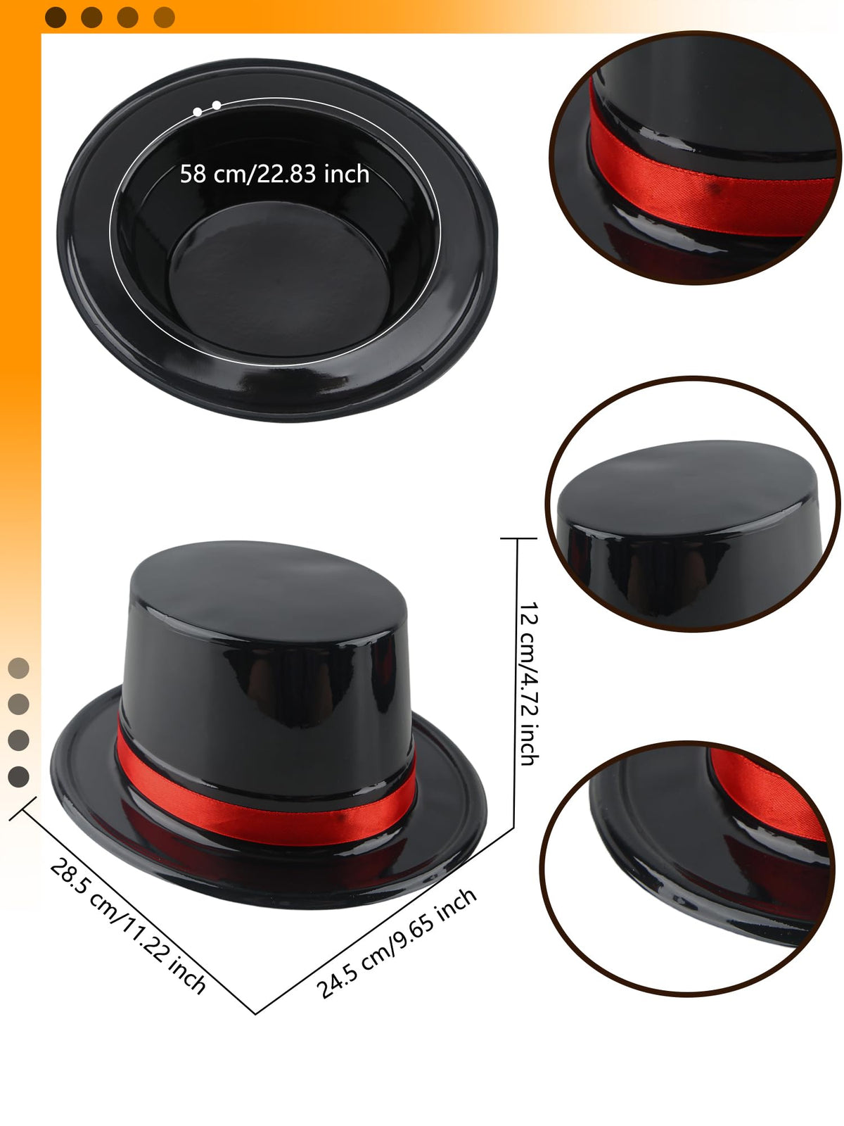 12 Pack Adults Top Hats Bulk Black Glitter Top Hat with Red - SGBETTER Official Imagery - 3