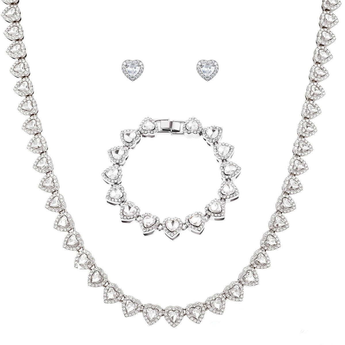 fasone Rhinestone Hearts Necklace Iced Out Hearts Jewelry - fasone Official Imagery - 1