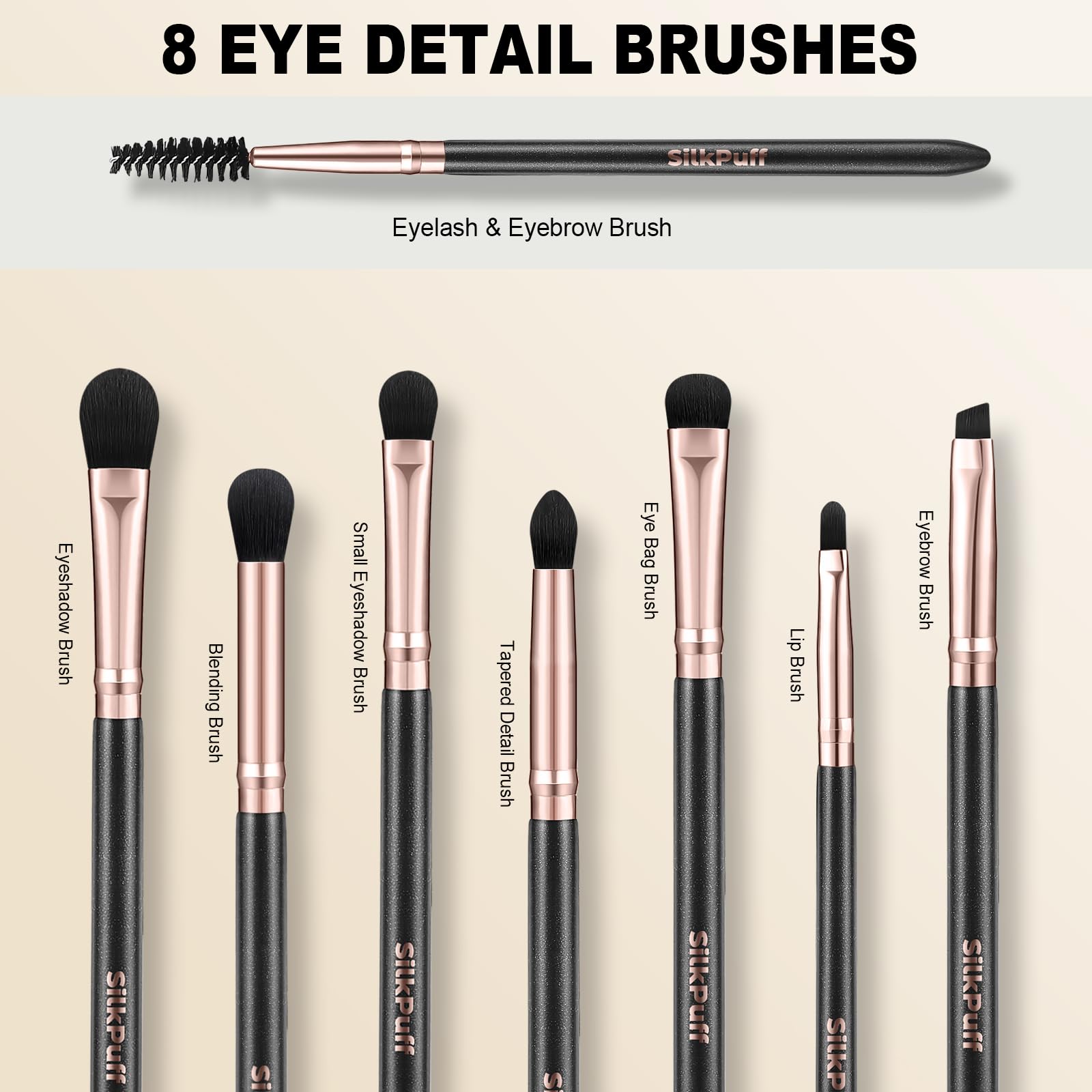 Silkpuff Makeup Brushes Set 15 Pcs Professional, Travel Makeup Brushes With Brush Case, Pearlescent Wood Handle, Premium Cruelty-Free Synthetic Fiber Hair, Foundation Concealer Eye Shadow Blush（Black）