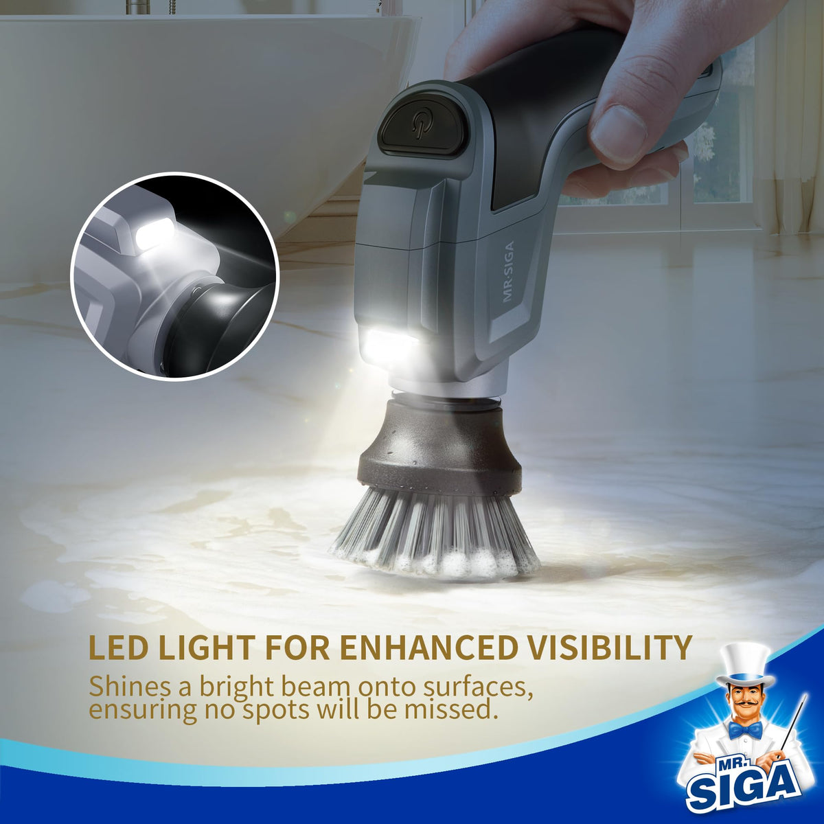 MR SIGA Electric Spin Scrubber for Kitchen and Bathroom - MR.SIGA Official Imagery - 4