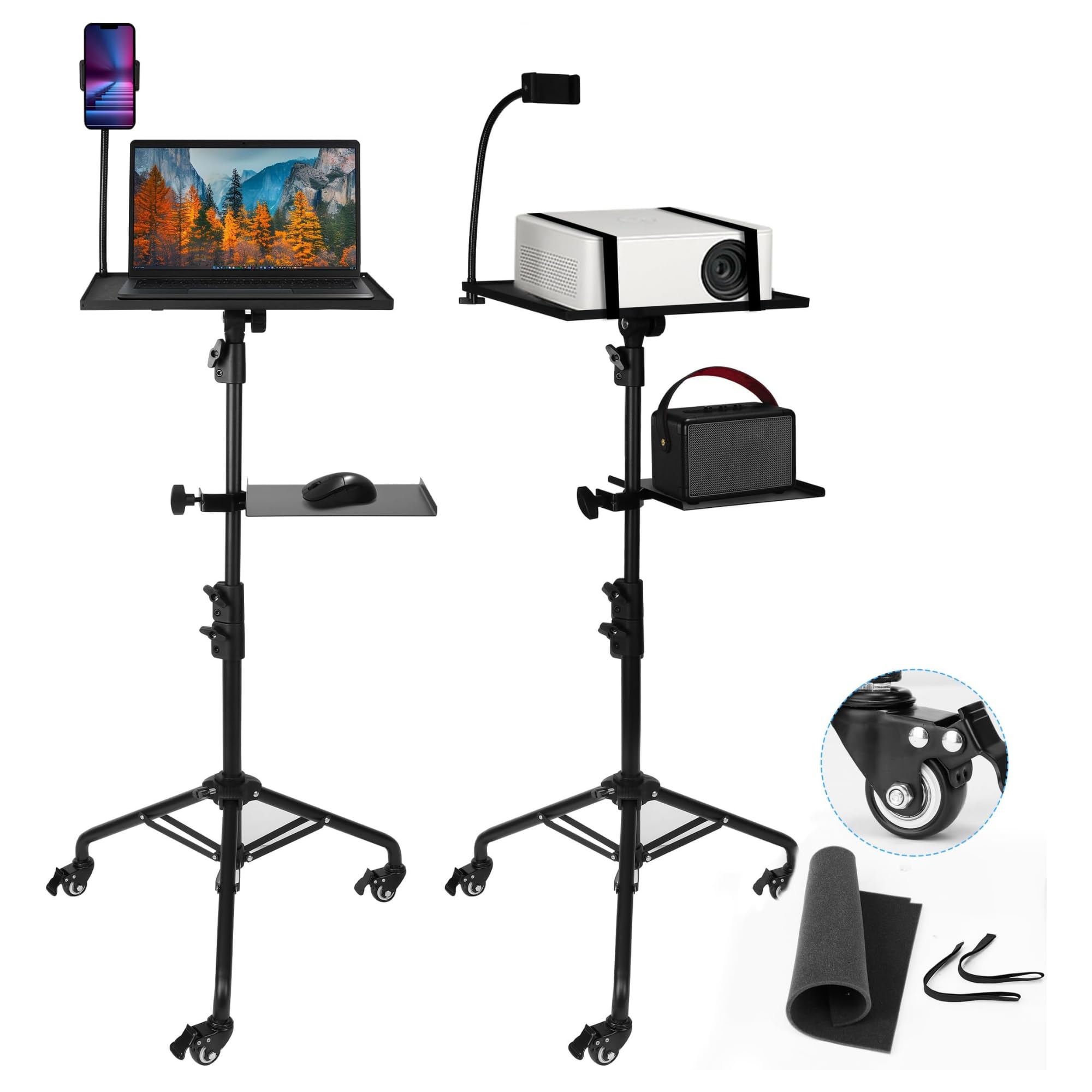 STEADUS Adjustable Projector & Laptop Stand with Wheels & Dual Tray