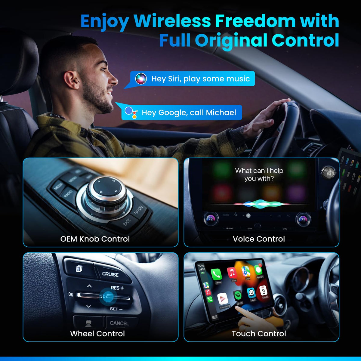 2026 Wireless CarPlay Android Auto Adapter 2 in 1 Convert - Ryvlan Official Imagery - 4
