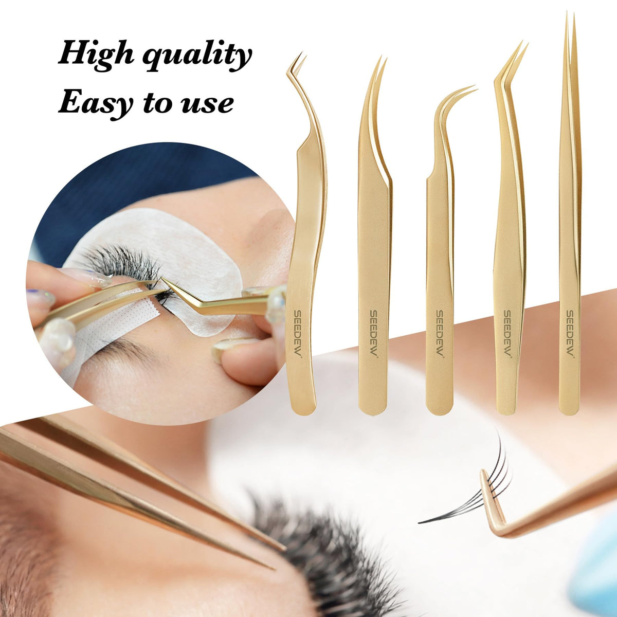 Lash Tweezers Set 5 Stainless Steel Golden Tweezers 1 - Seedew Official Imagery - 8