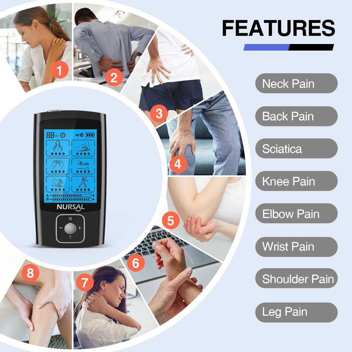 NURSAL Dual Channel 24 Modes TENS Unit for Pain Relief 12 - NURSAL Official Imagery - 8