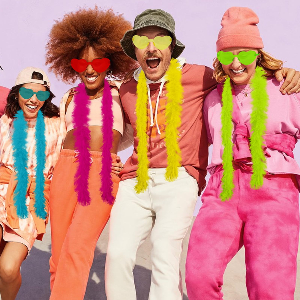 28 Pcs 5 Ft Feather Boas and Heart Sunglasses Set 14 Colors - TANEMUDO Official Imagery - 8