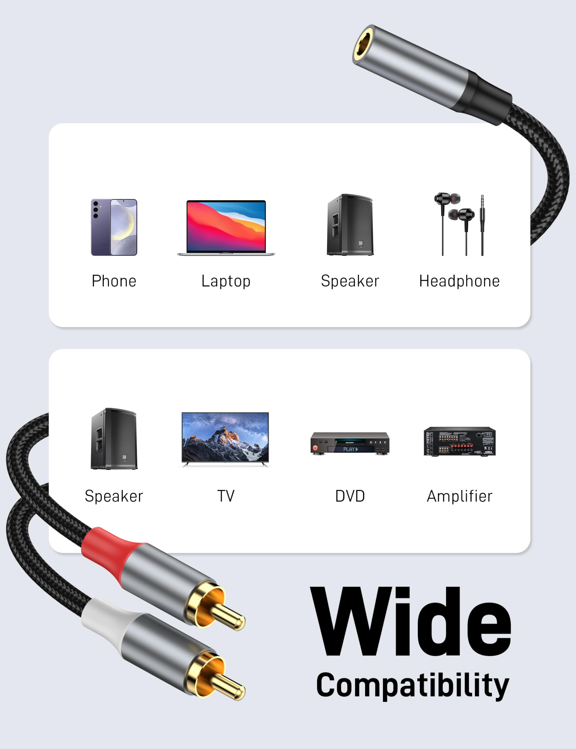 KAYQINHO 3.5mm Female to 2 RCA Male Cable, 10inch RCA to 3.5mm Fe - KAYQINHO Official Product View 4