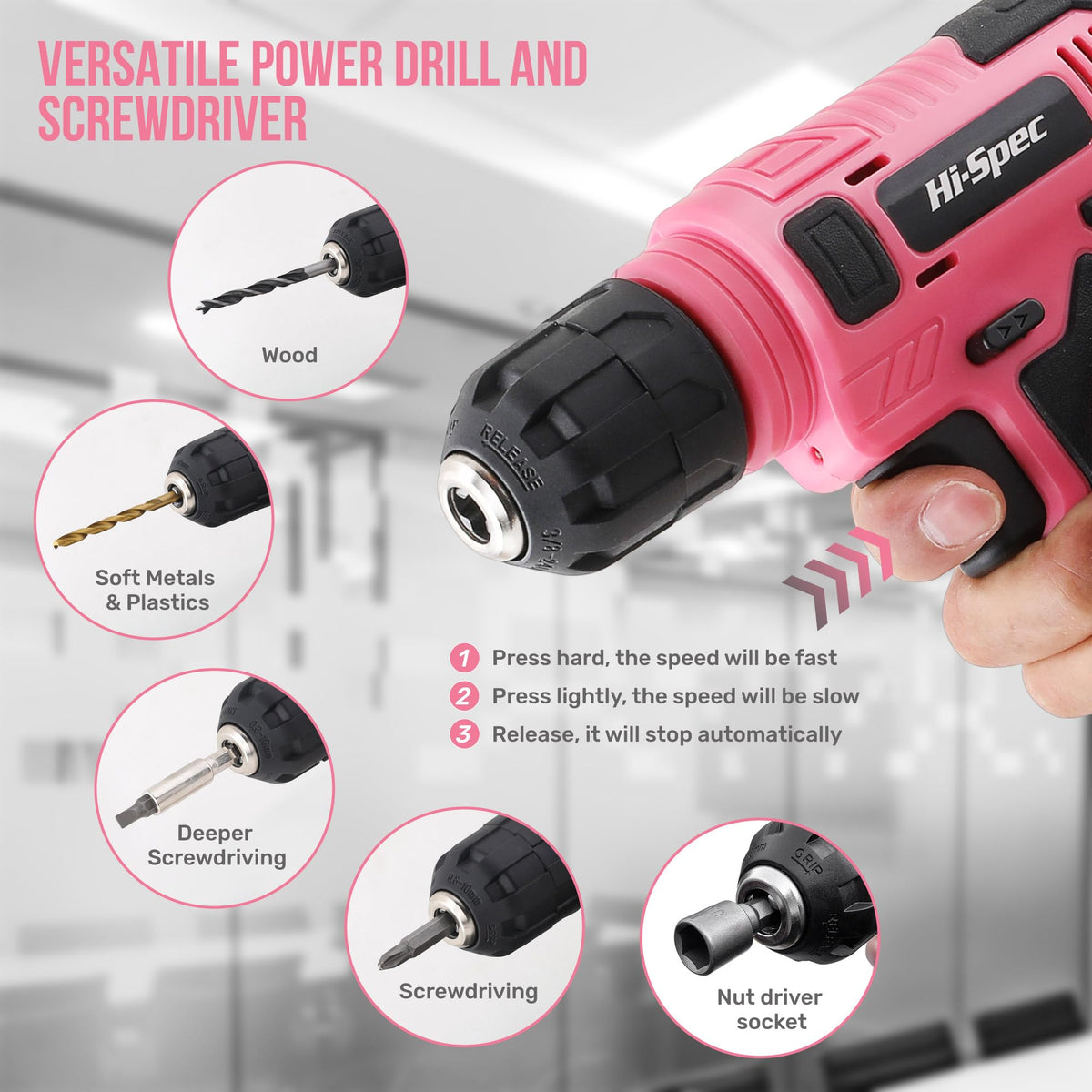 Hi Spec 8V Cordless Drill Set Starter Tool Kit for Women - Hi-Spec Official Imagery - 3