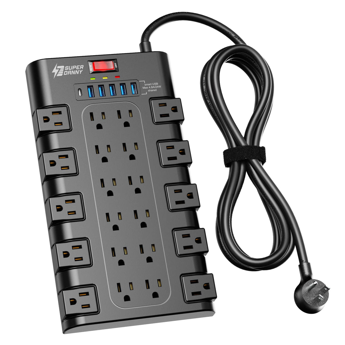SUPERDANNY Power Strip Surge Protector 22 AC 6 USB 2100J 6 - SUPERDANNY Official Imagery - 1