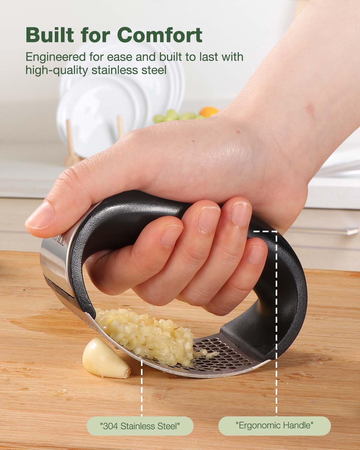 Vantic Garlic Press Rocker - Stainless Steel Garlic Crusher, Mincer an - View 7