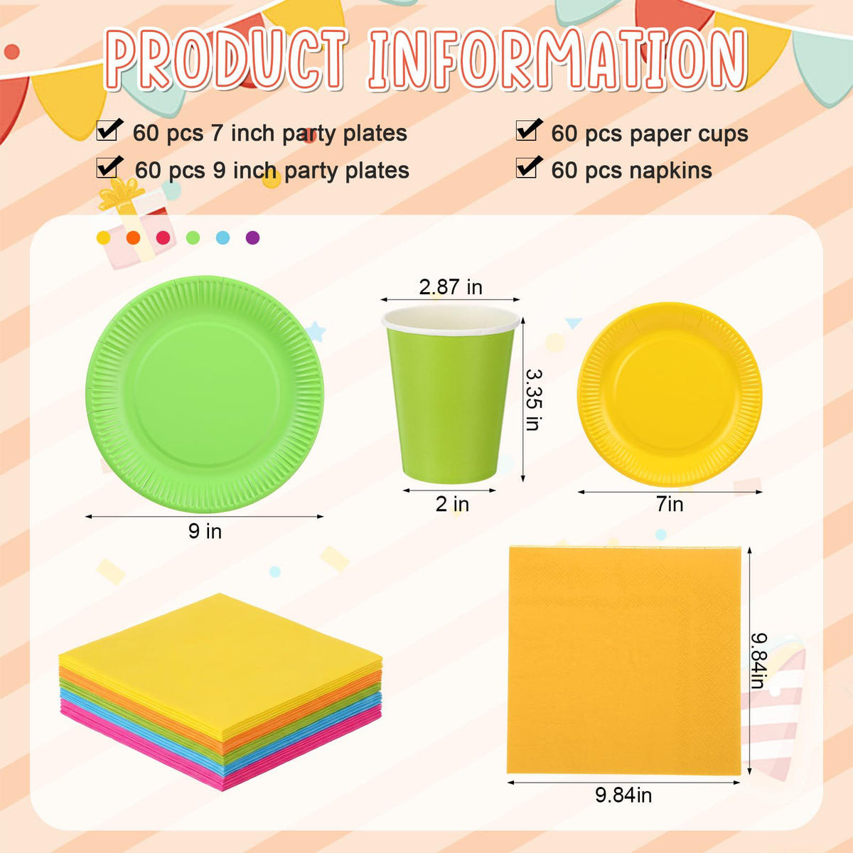 Geosar 240 Pcs Rainbow Party Plates Cups Napkins Paper Set - Geosar Official Imagery - 4